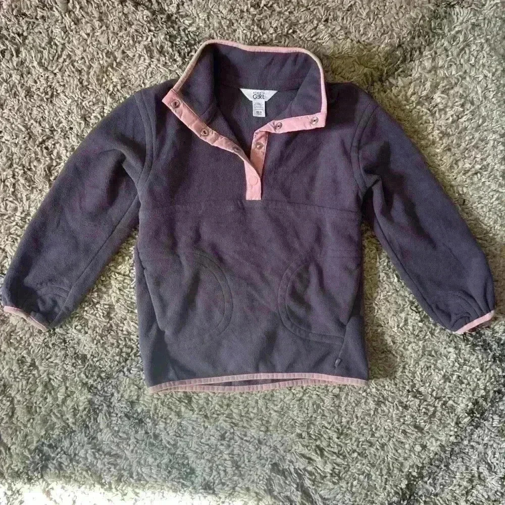 Athleta Girl Pullover Girls XS 6 Gray Fleece Pullover 1/4 Snap Pink Trim (G107)